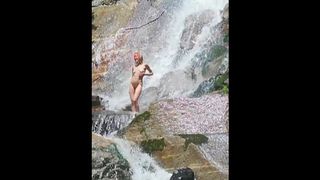 Wet Abella Love taking Shower and Teasing in the Waterfall at Sexy Summer Day