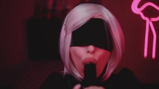 Cosplay Oral Sex Sloppy Blow BBC with 2B