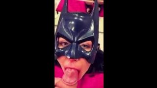 The bat lady passionately licks a huge juicy wang