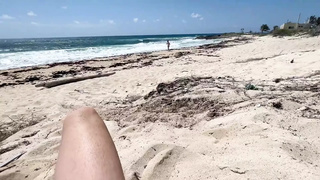 Wild youngster swallows prick at the beach, public bj, nude beach, public sex