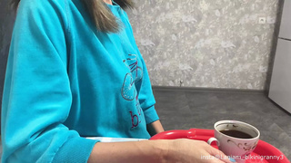 Stepmom drinks coffee with stepson's jizz humongous cum-shot taboo bizarre
