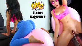 I didn't know I could squirt on a gymball.. Sleazy stepdaugher eats step-daddy's jizz