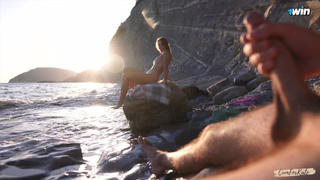 PRICK FLASH on a nudist beach: Stranger caught me jerking off and helped me spunk