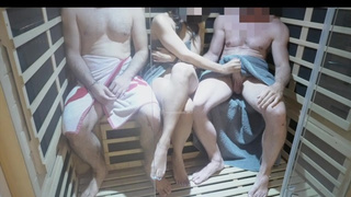The LADY my wifey gets nailed in the PUBLIC SAUNA by a STRANGER who orgasm two times