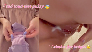 hidden tape: almost caught in parents bathroom! p.s this twat never stops dripping